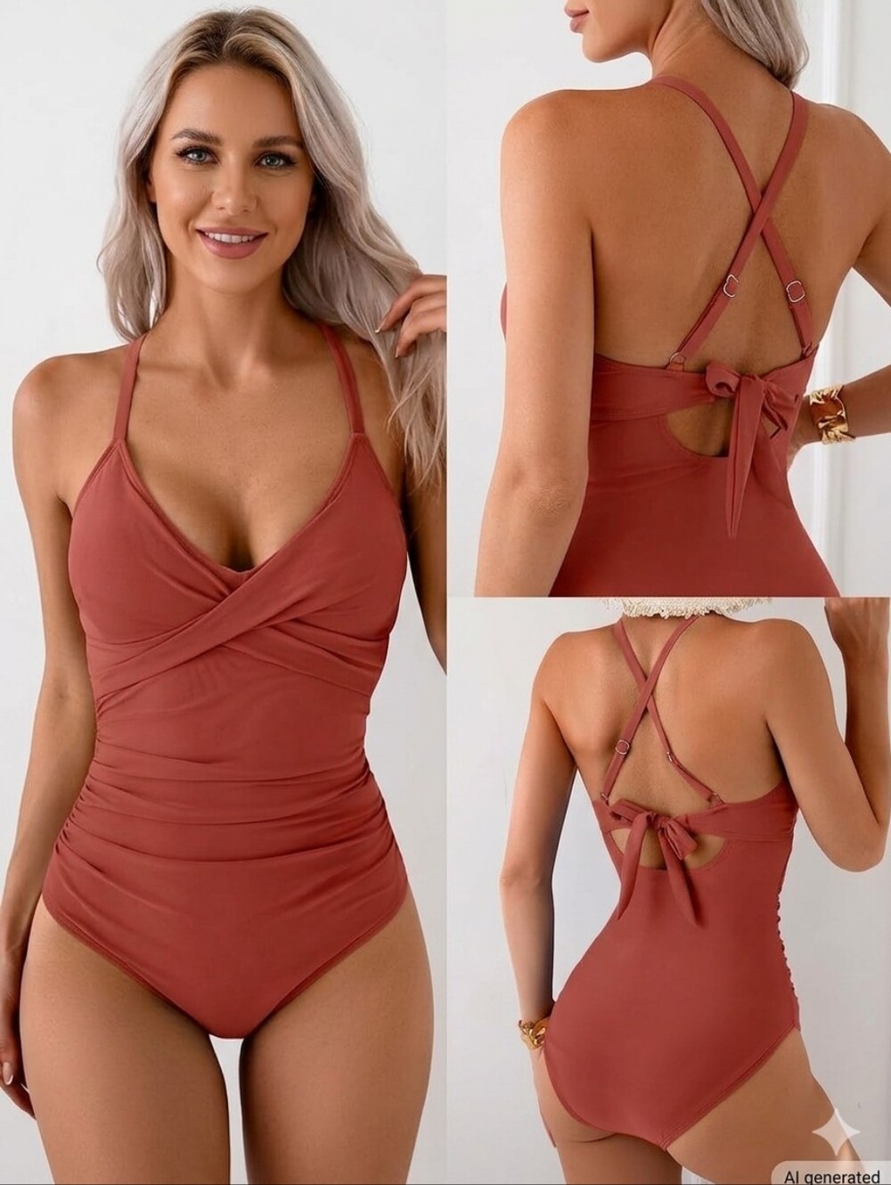 Brick Red Tummy Control Front Cross Swimsuit , Sz. Medium